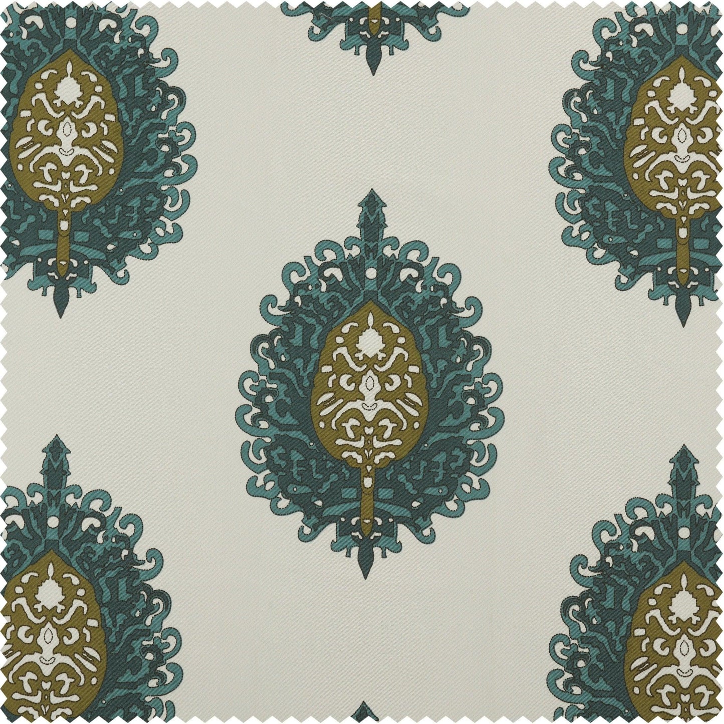 Mayan Teal Printed Cotton Swatch - HalfPriceDrapes.com
