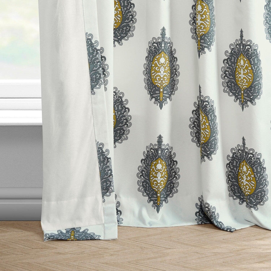 Mayan Gold French Pleat Printed Cotton Curtain