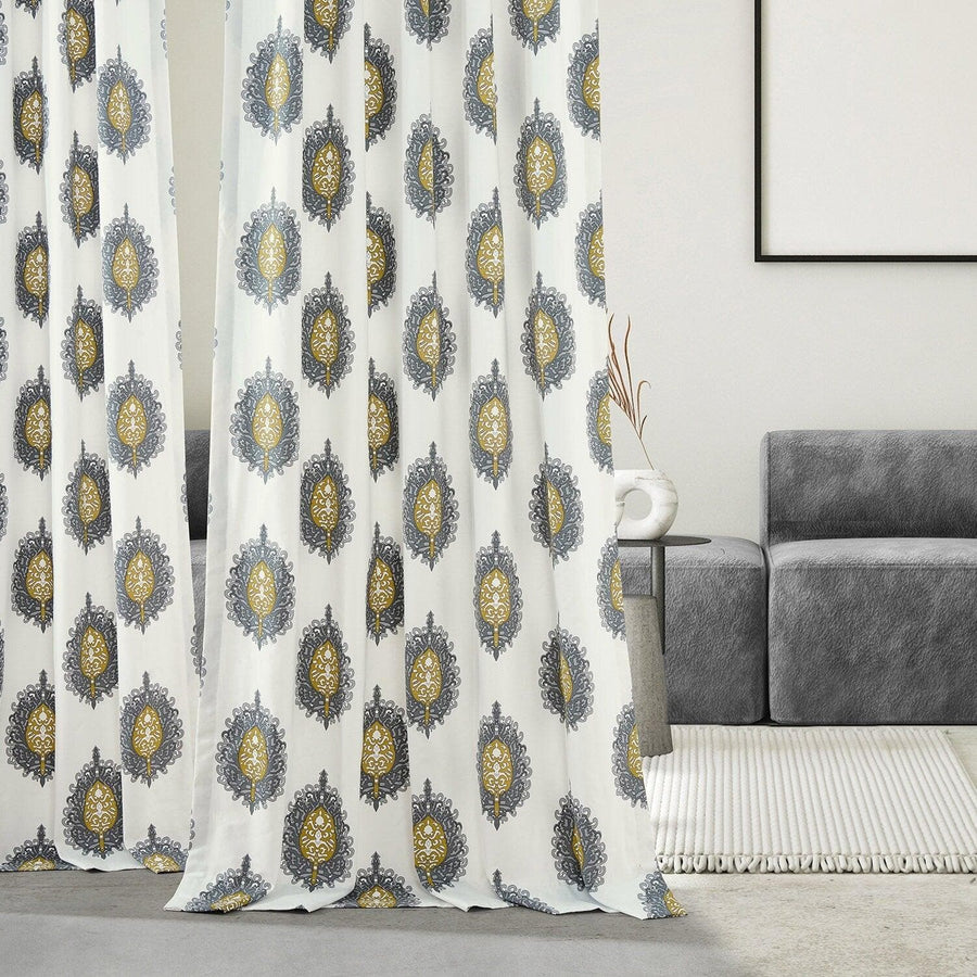 Mayan Gold French Pleat Printed Cotton Curtain