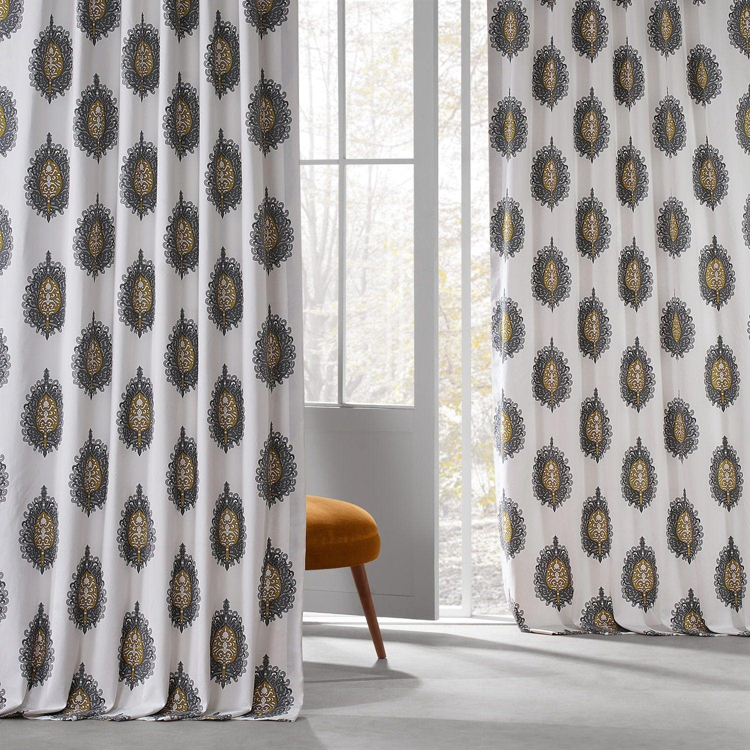 Mayan Grey Printed Cotton Curtain