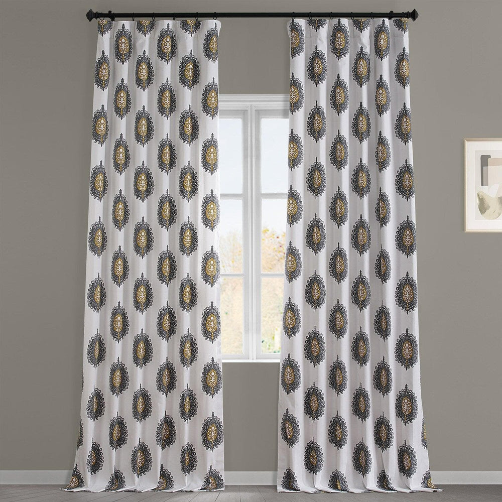 Mayan Grey Printed Cotton Curtain