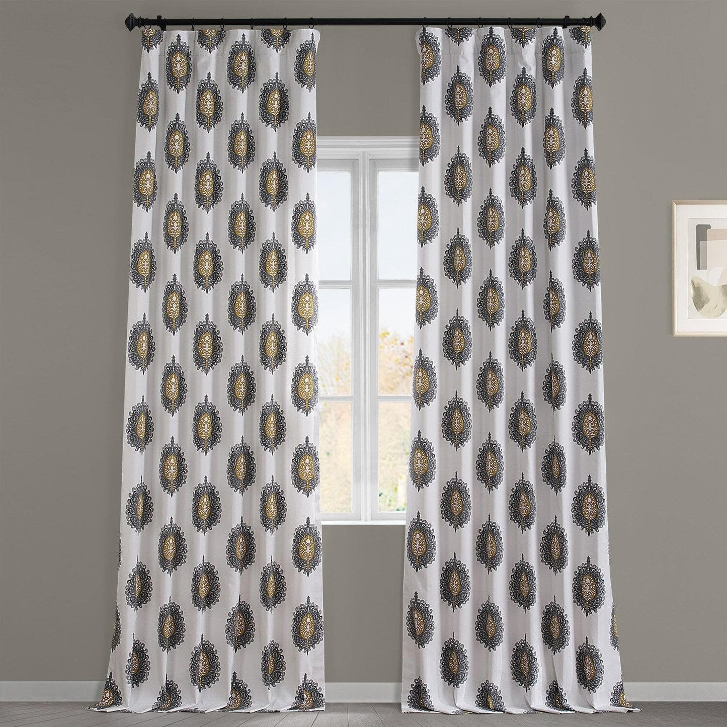 Mayan Grey Printed Cotton Curtain