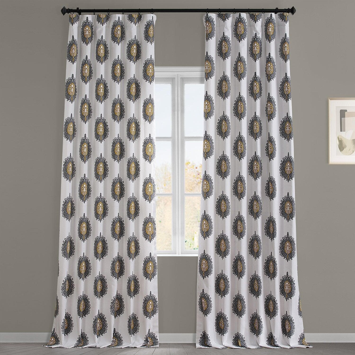 Mayan Grey Printed Cotton Curtain