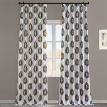 Mayan Grey Printed Cotton Curtain