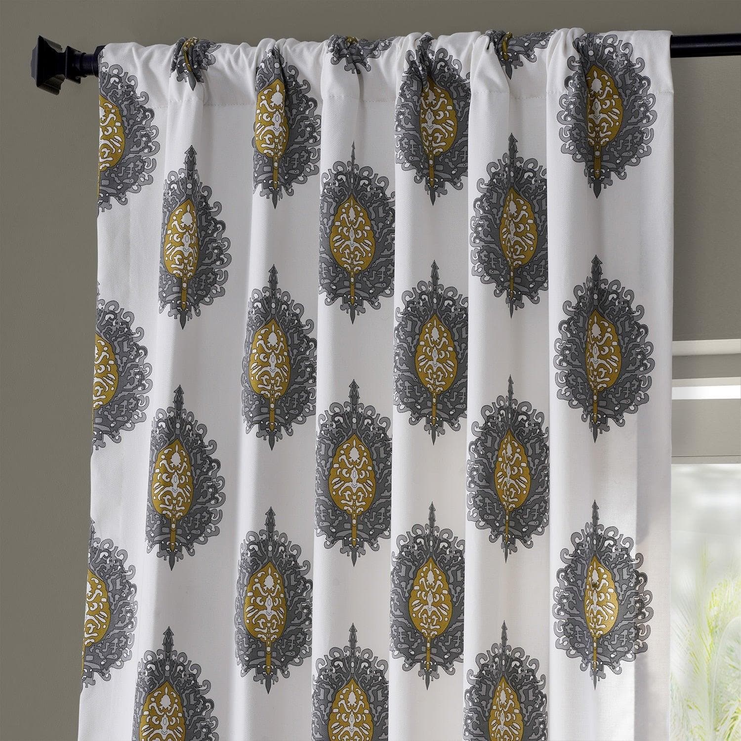 Mayan Grey Printed Cotton Curtain