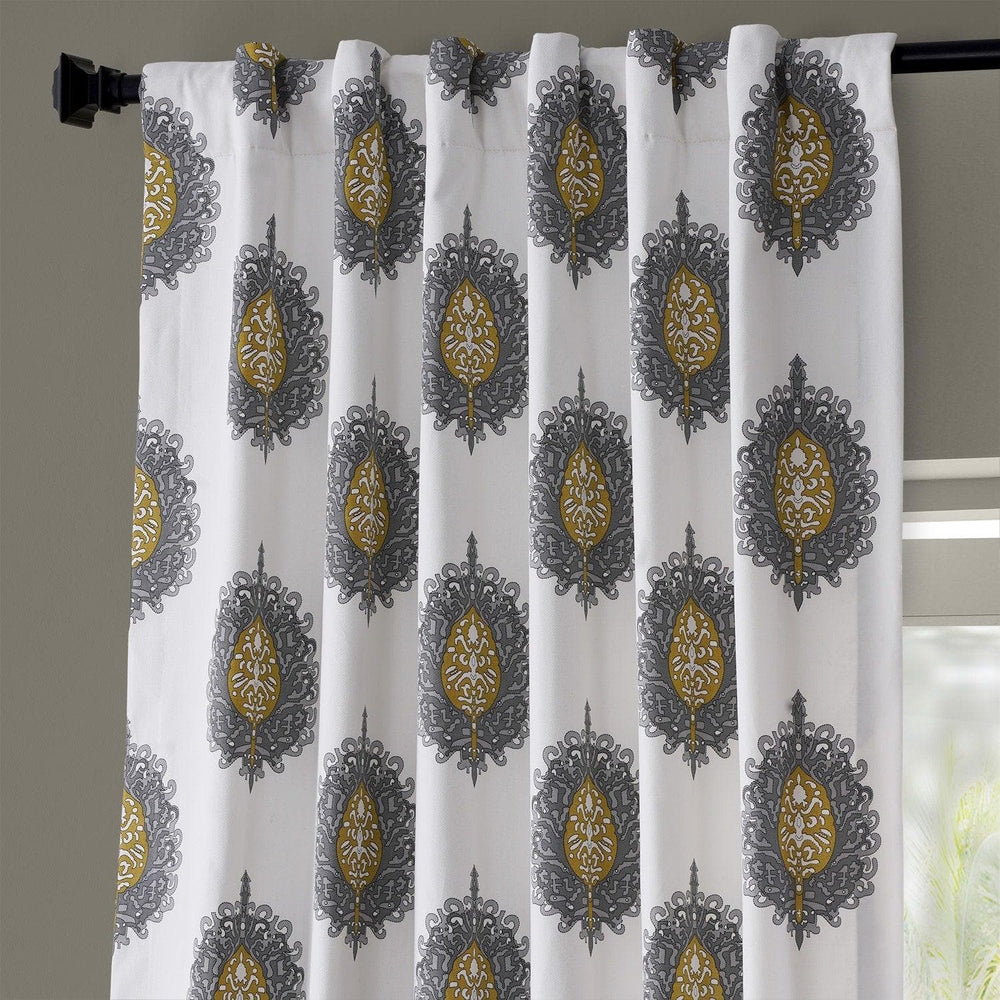 Mayan Grey Printed Cotton Curtain