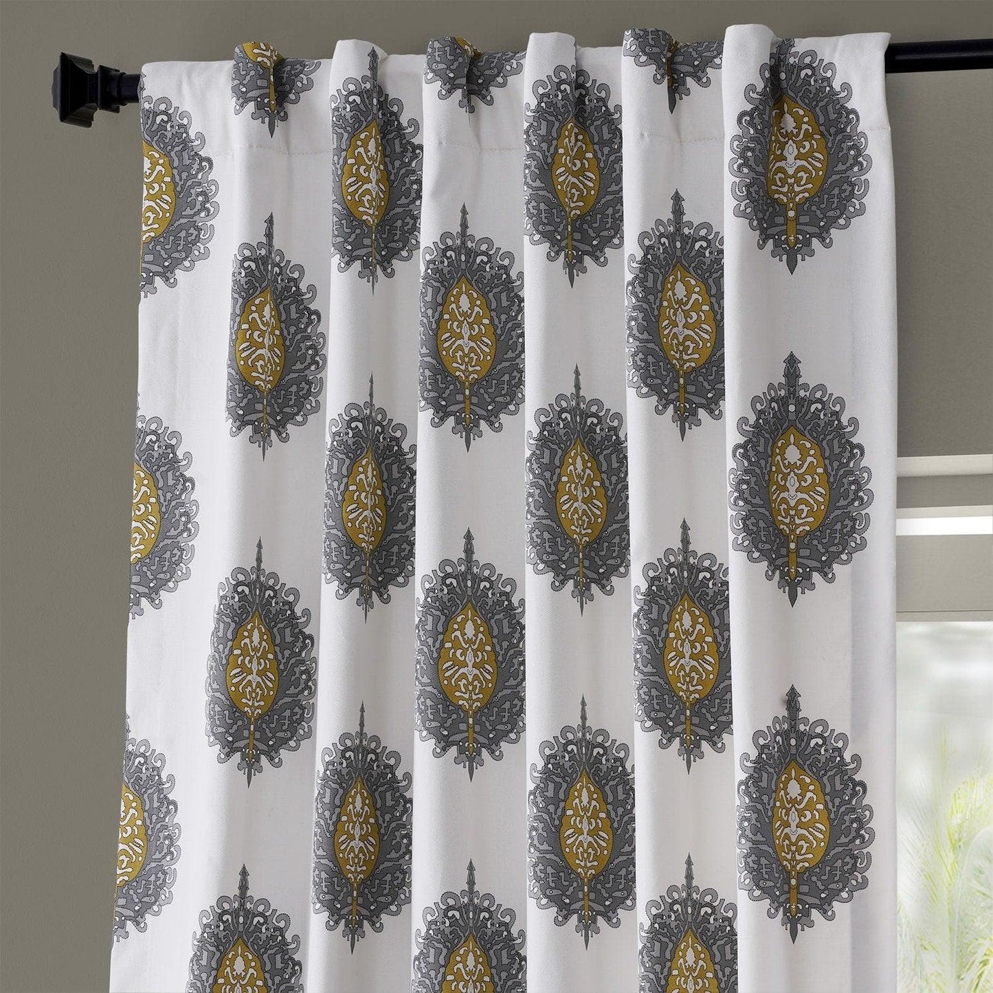 Mayan Grey Printed Cotton Curtain