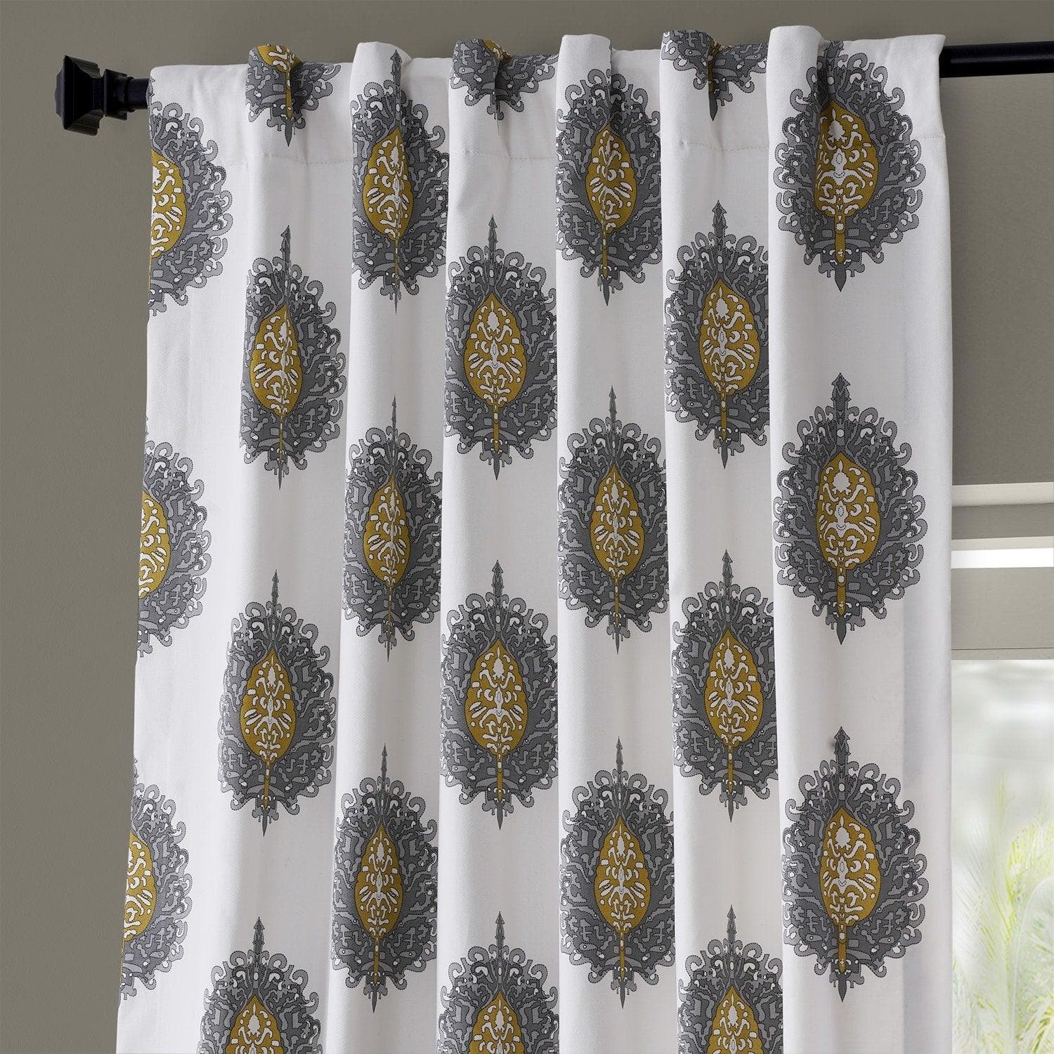 Mayan Grey Printed Cotton Curtain