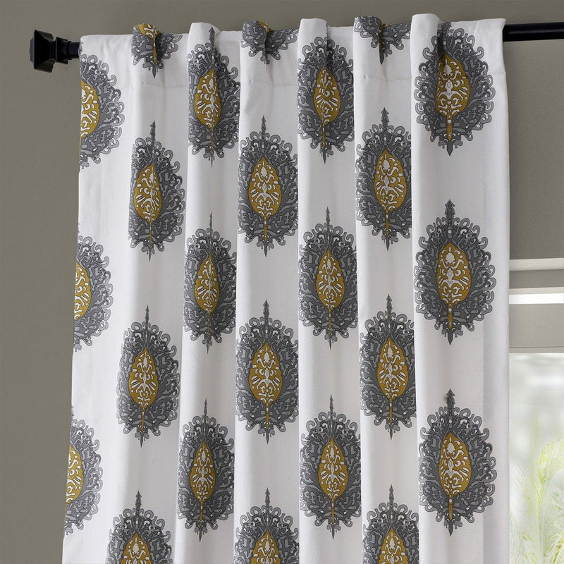 Mayan Grey Printed Cotton Curtain