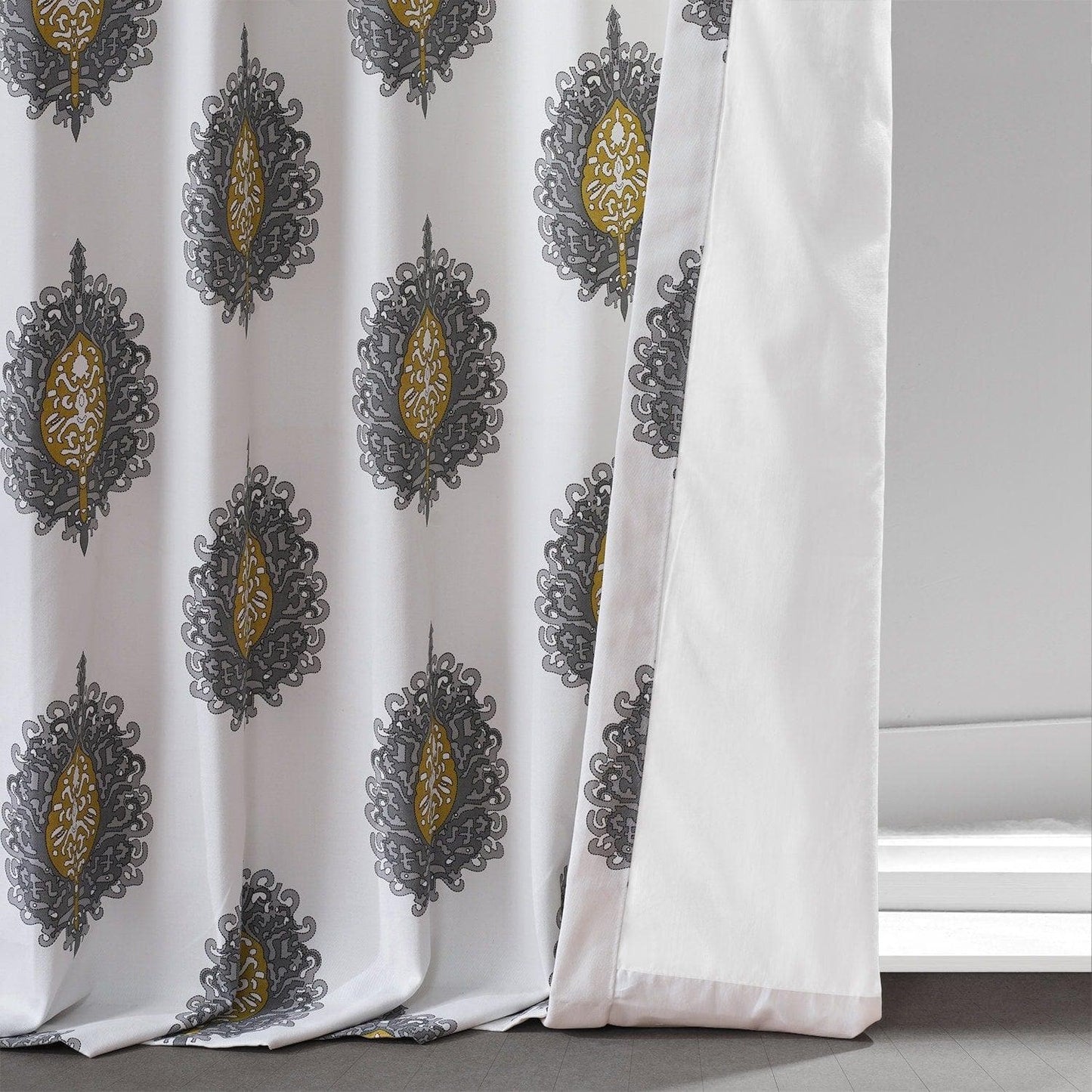 Mayan Grey Printed Cotton Curtain