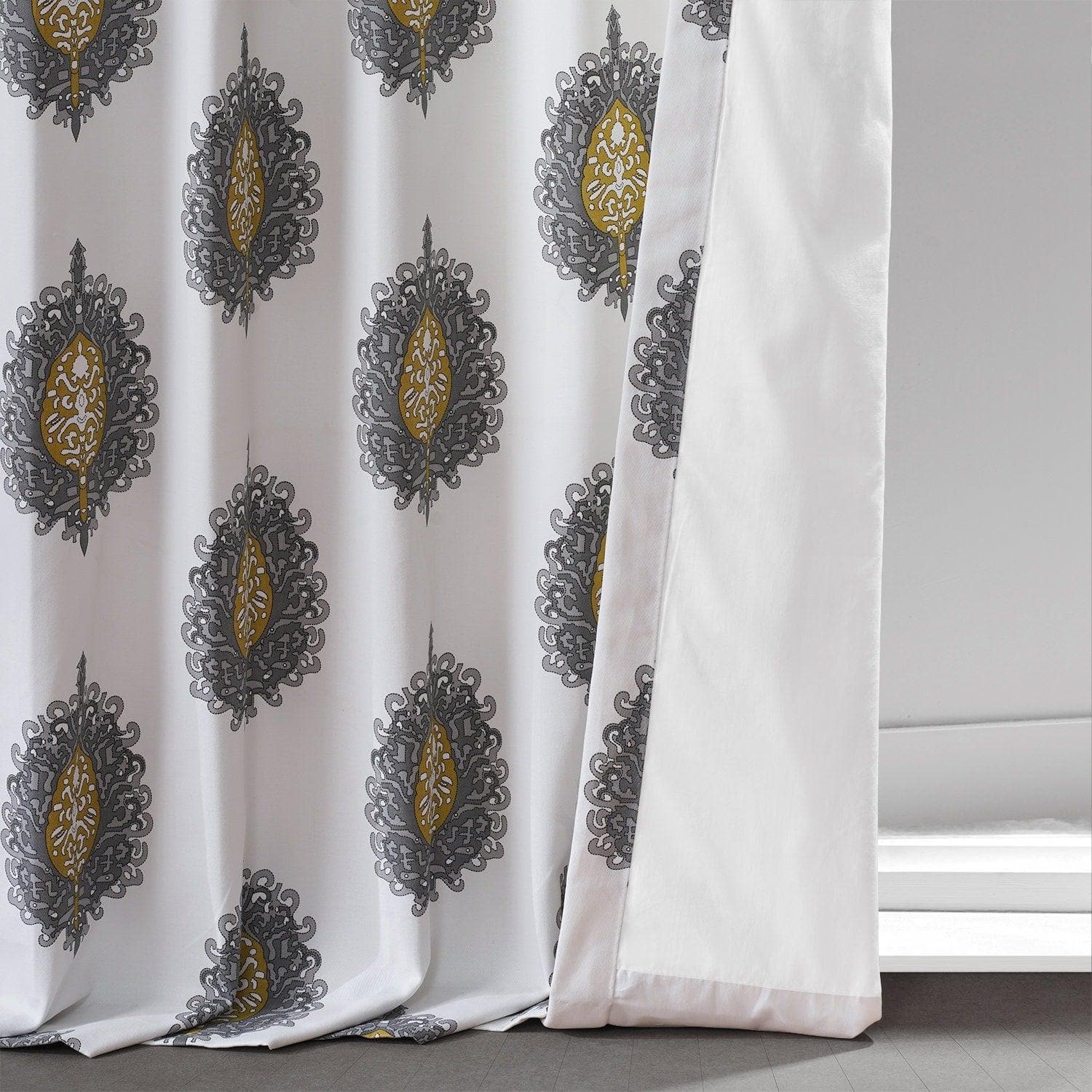 Mayan Grey Printed Cotton Curtain