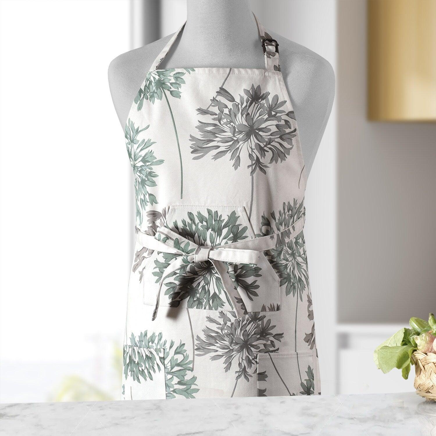 Allium Blue Grey Printed Cotton Apron - HalfPriceDrapes.com
