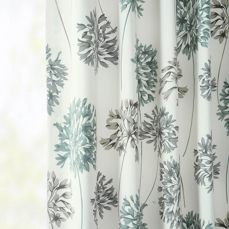 Allium Blue Grey French Pleat Printed Cotton Curtain