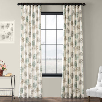 Allium Blue Grey Floral Printed Cotton Room Darkening Curtain