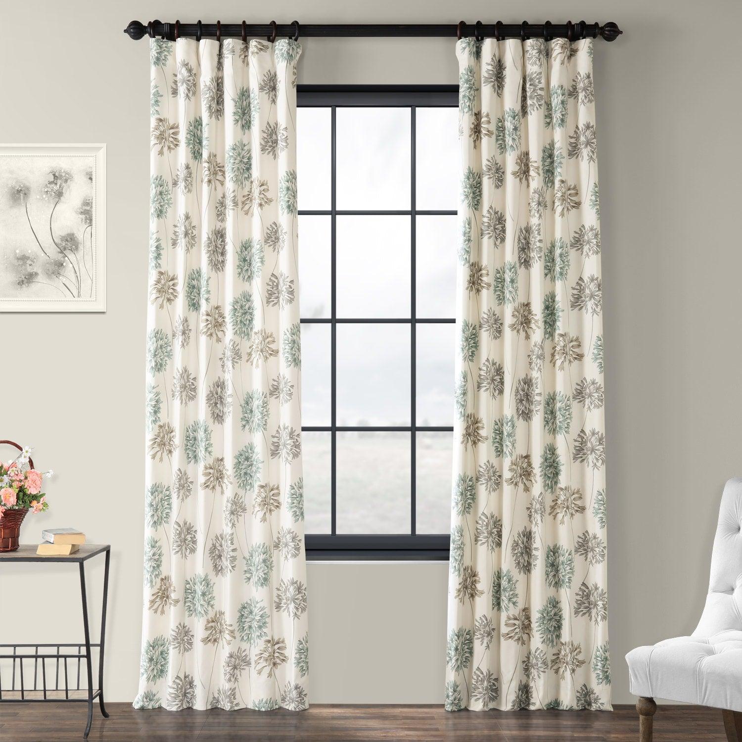 Allium Blue Grey Printed Cotton Curtain