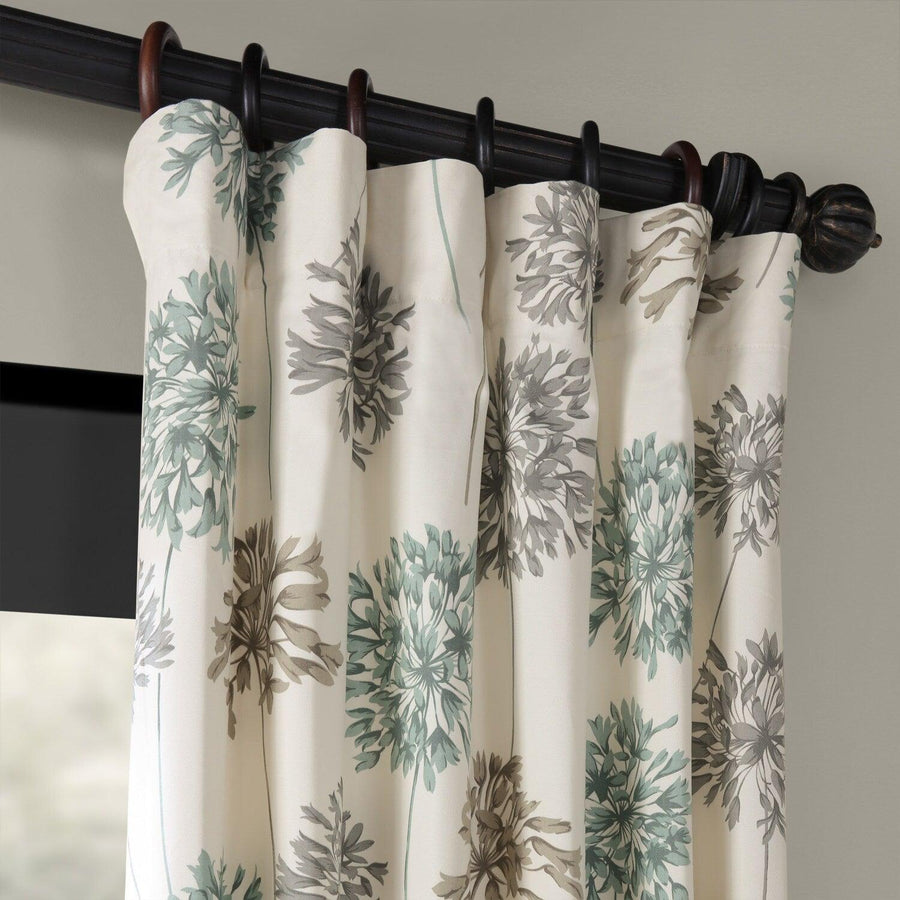 Allium Blue Grey Printed Cotton Curtain