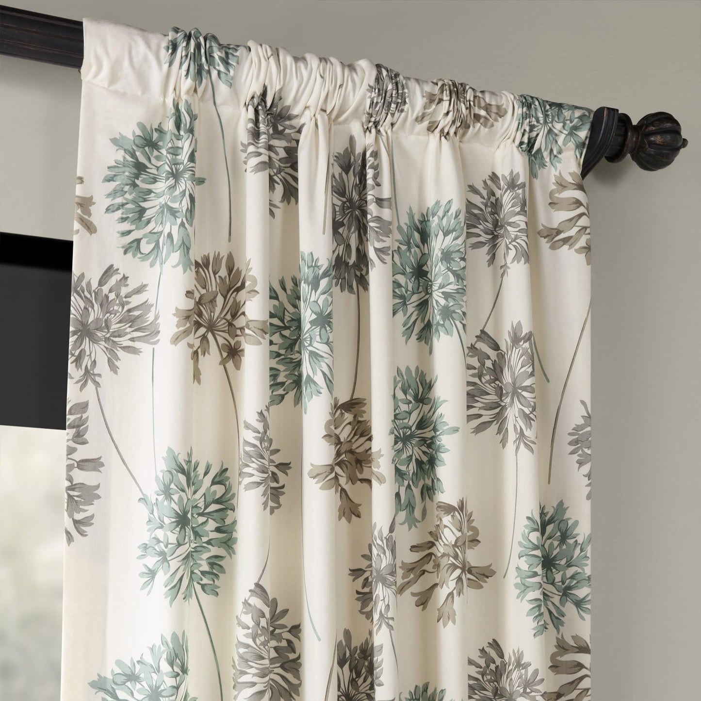 Allium Blue Grey Printed Cotton Curtain