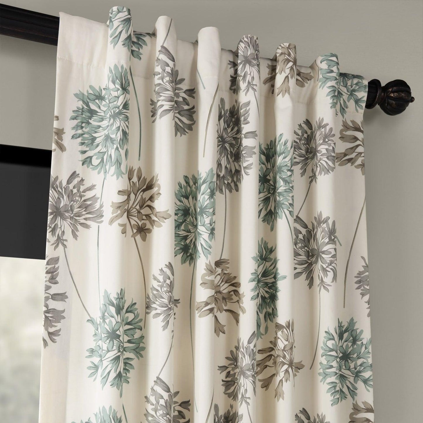 Allium Blue Grey Printed Cotton Curtain