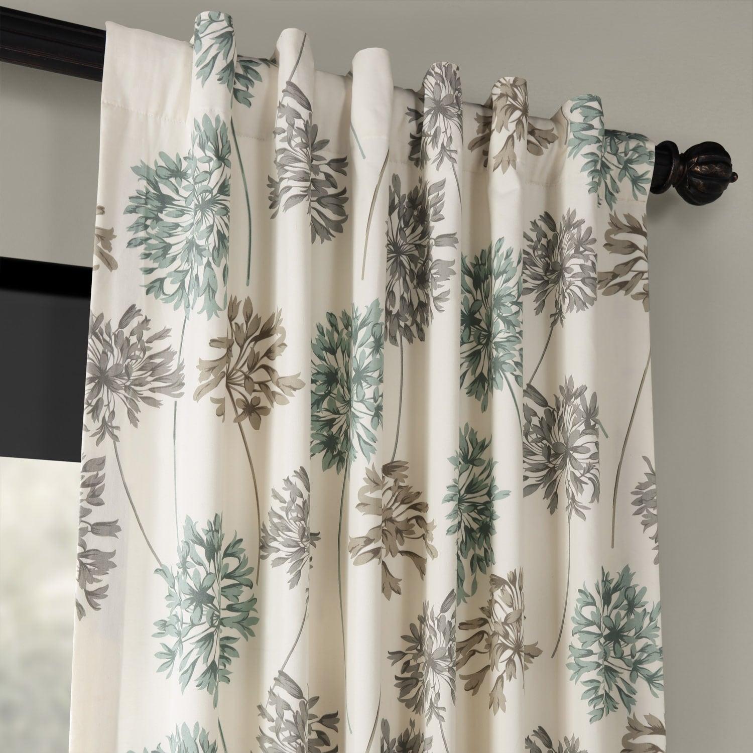 Allium Blue Grey Printed Cotton Curtain