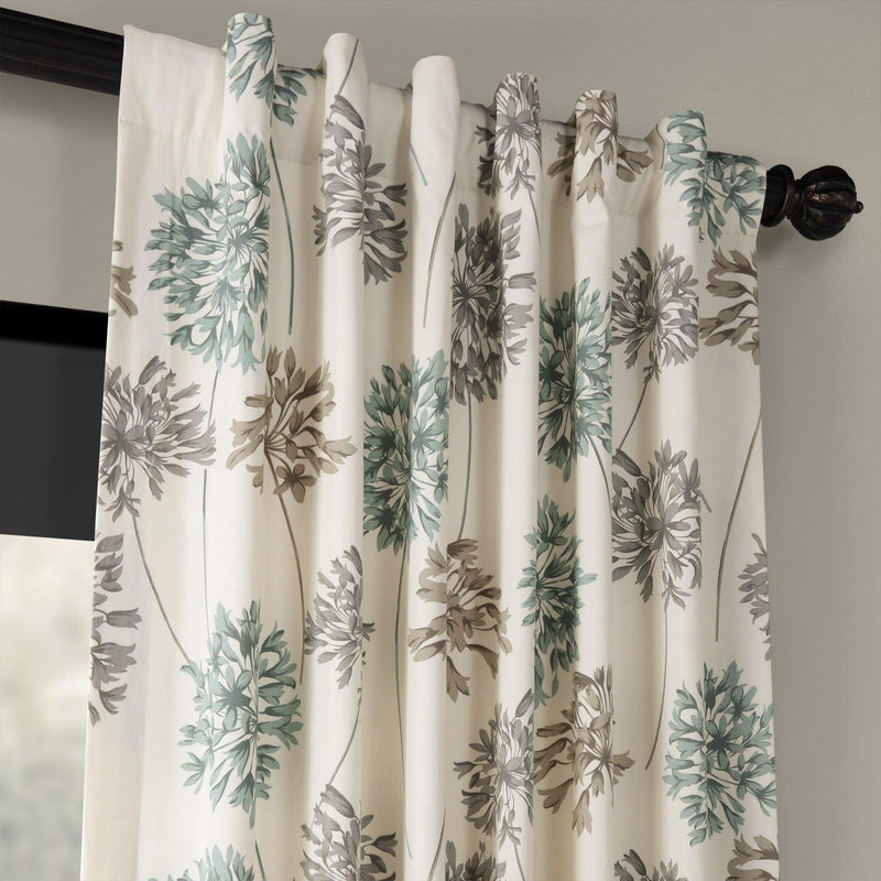 Allium Blue Grey Printed Cotton Curtain