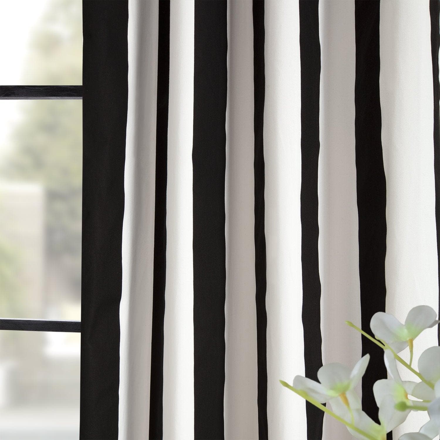 Cabana Black Grommet Printed Cotton Curtain - HalfPriceDrapes.com