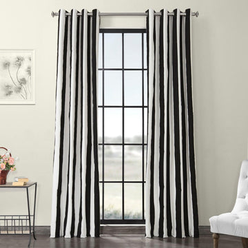 Cabana Black Striped Grommet Printed Cotton Room Darkening Curtain