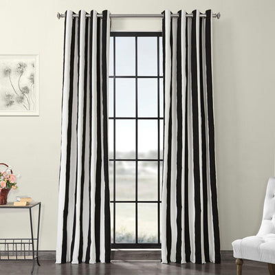 Cabana Black Striped Grommet Printed Cotton Room Darkening Curtain