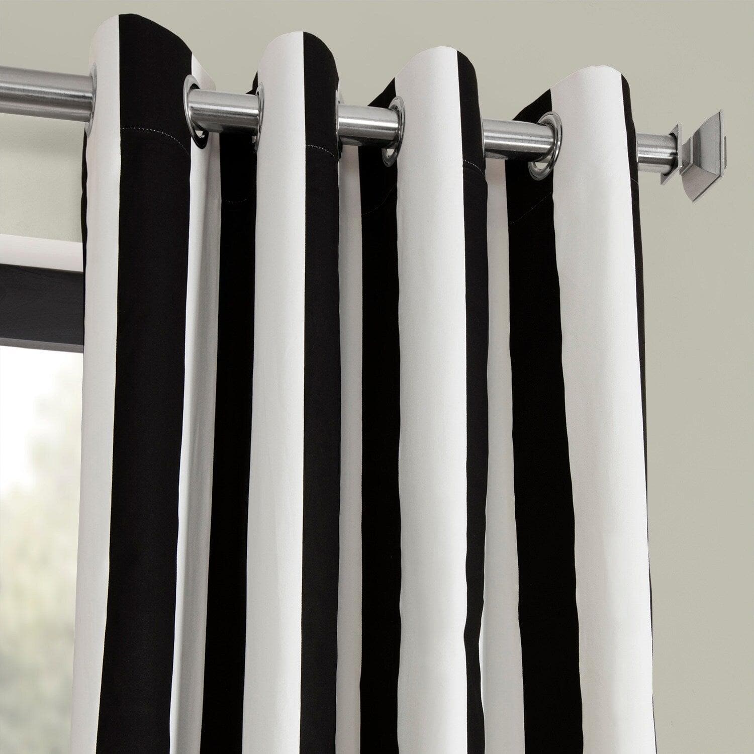 Cabana Black Grommet Printed Cotton Curtain