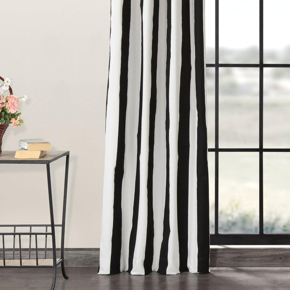 Cabana Black Grommet Printed Cotton Curtain