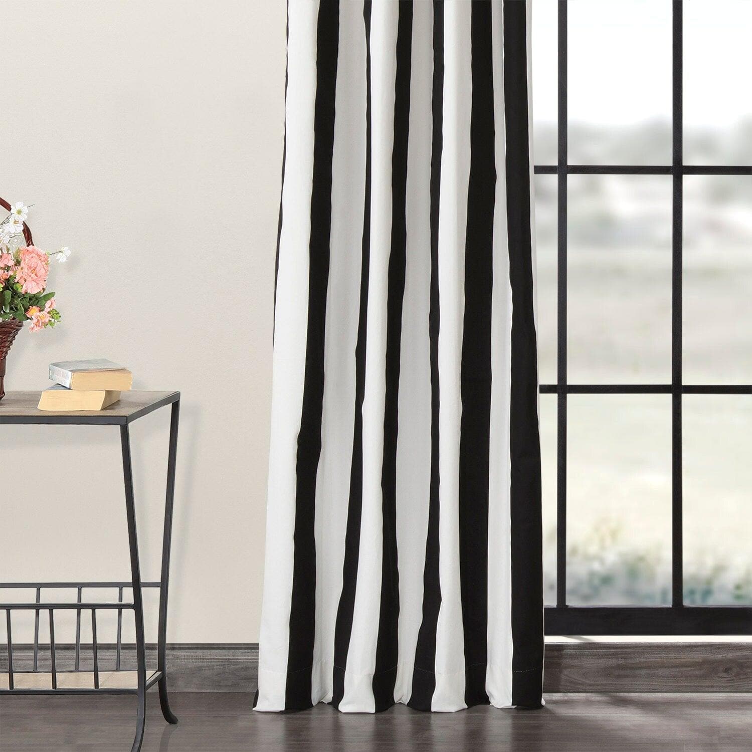 Cabana Black Grommet Printed Cotton Curtain