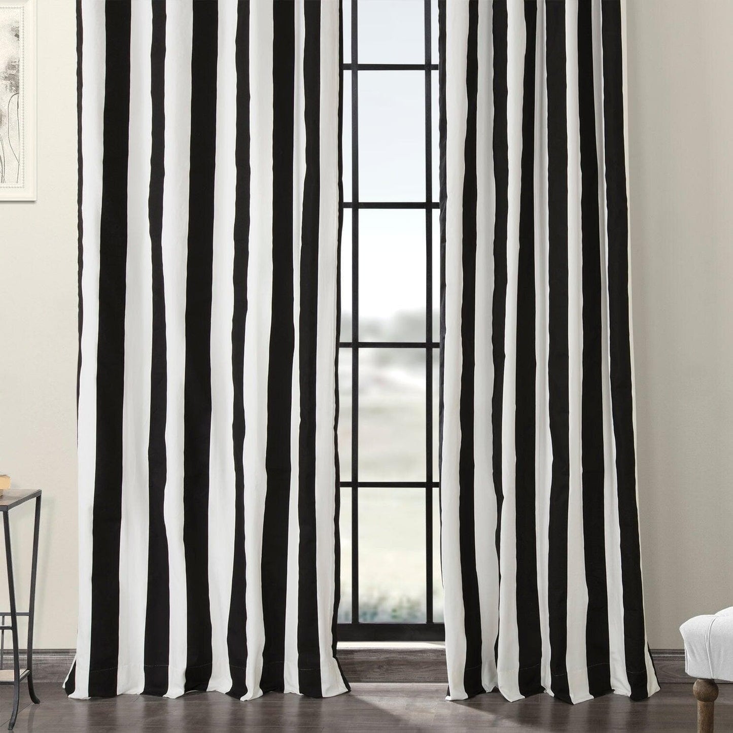 Cabana Black Grommet Printed Cotton Curtain