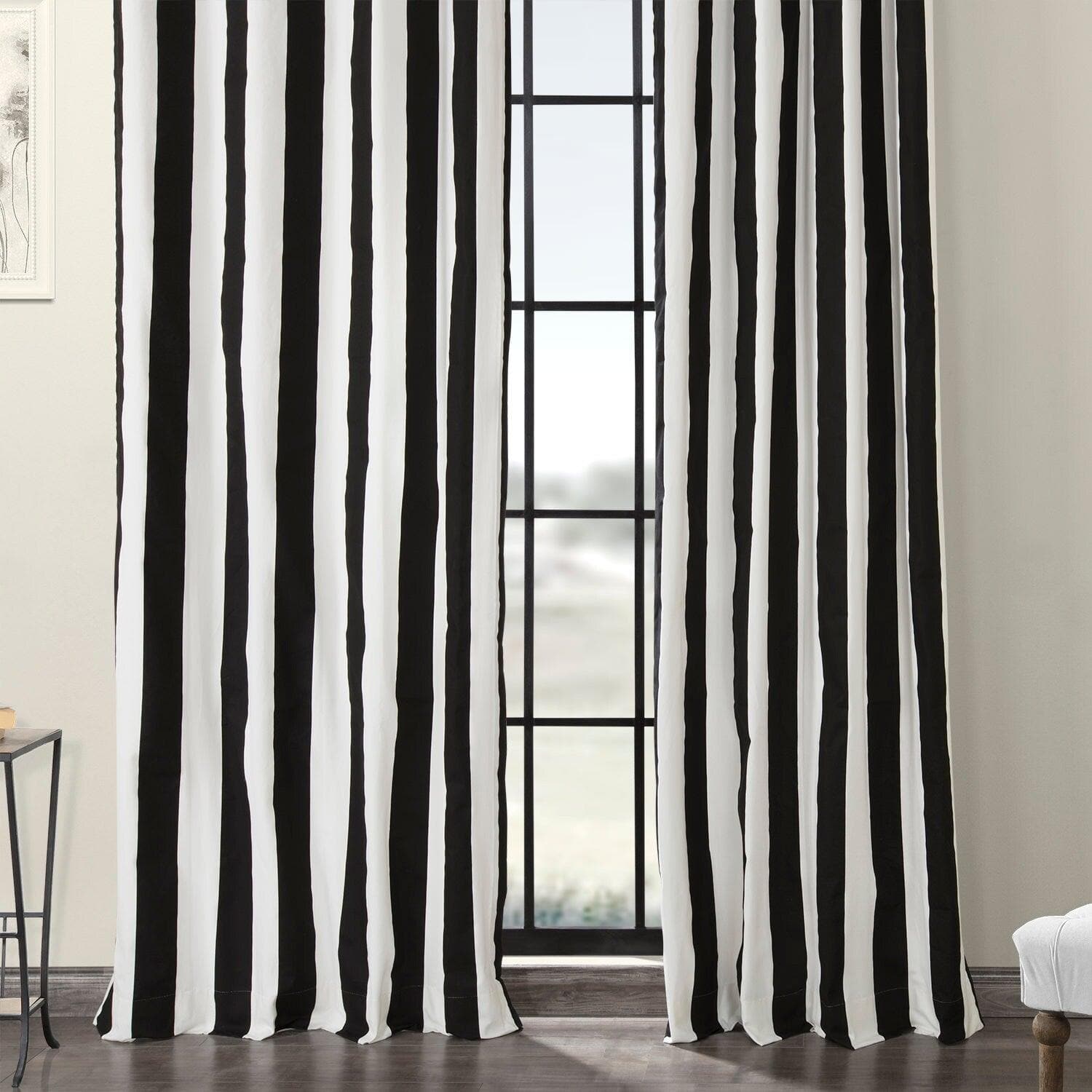 Cabana Black Grommet Printed Cotton Curtain