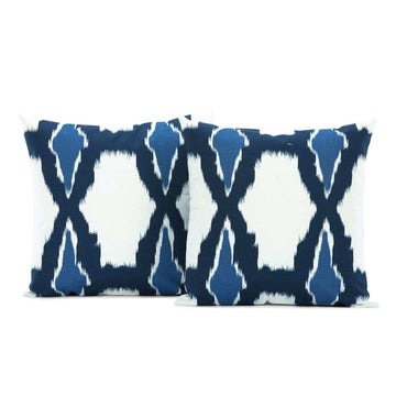 Sorong Royal Blue Printed Cotton Cushion Covers - Pair (2 pcs.)