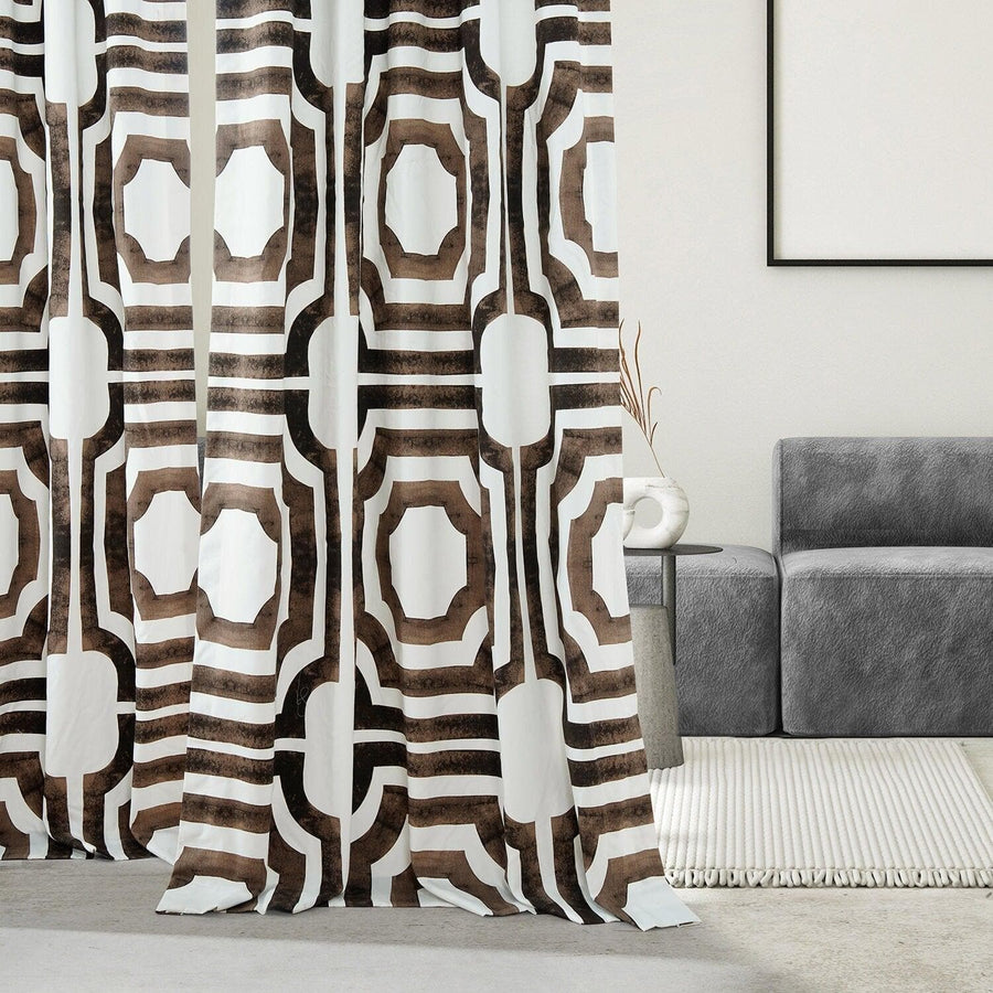 Mecca Brown French Pleat Printed Cotton Curtain