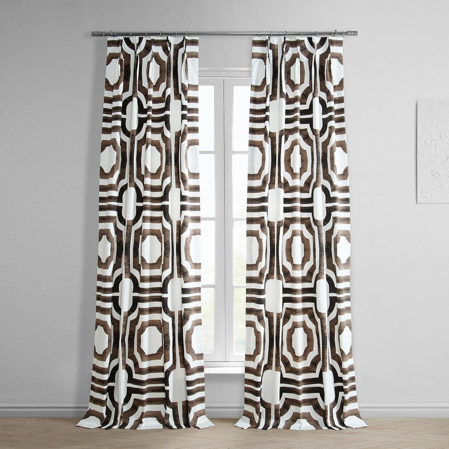 Mecca Brown French Pleat Printed Cotton Curtain
