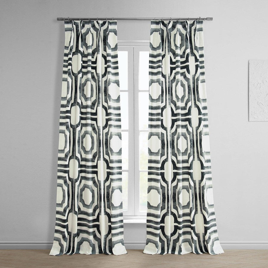 Mecca Steel French Pleat Printed Cotton Curtain