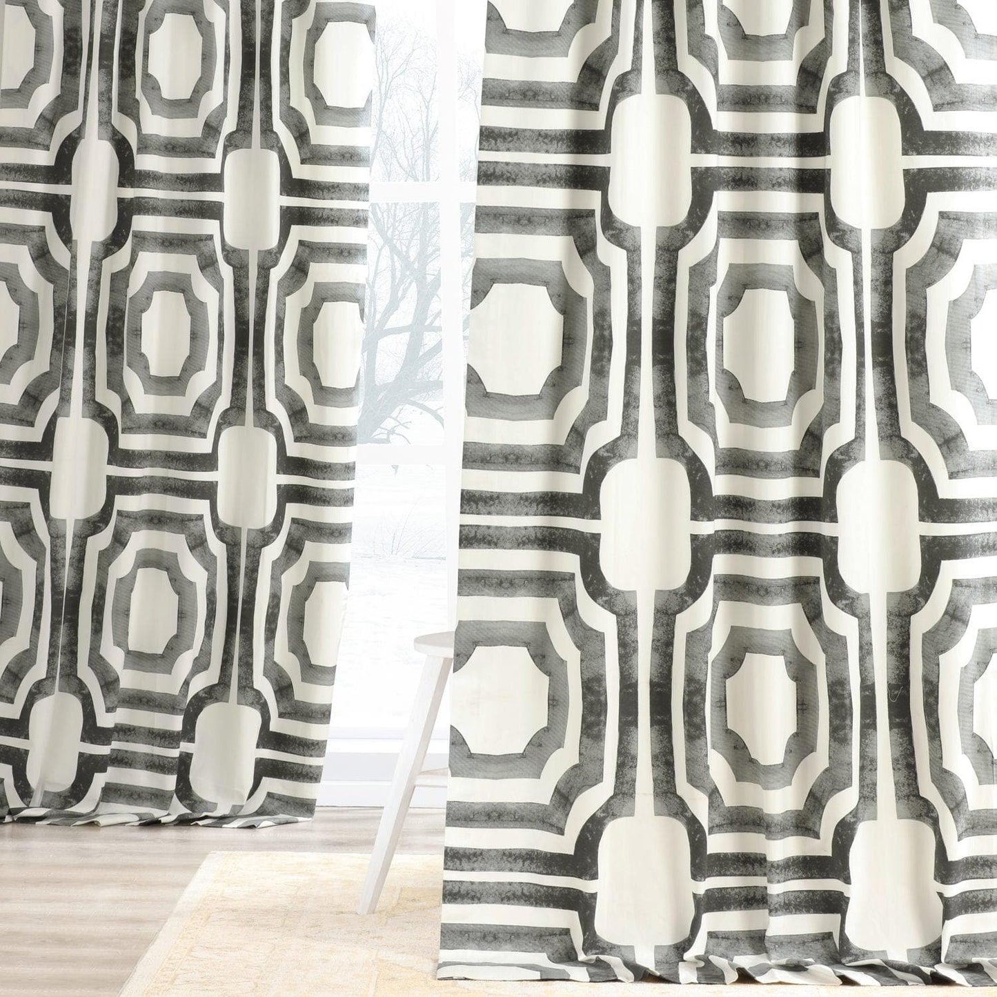 Mecca Steel Printed Cotton Curtain - HalfPriceDrapes.com