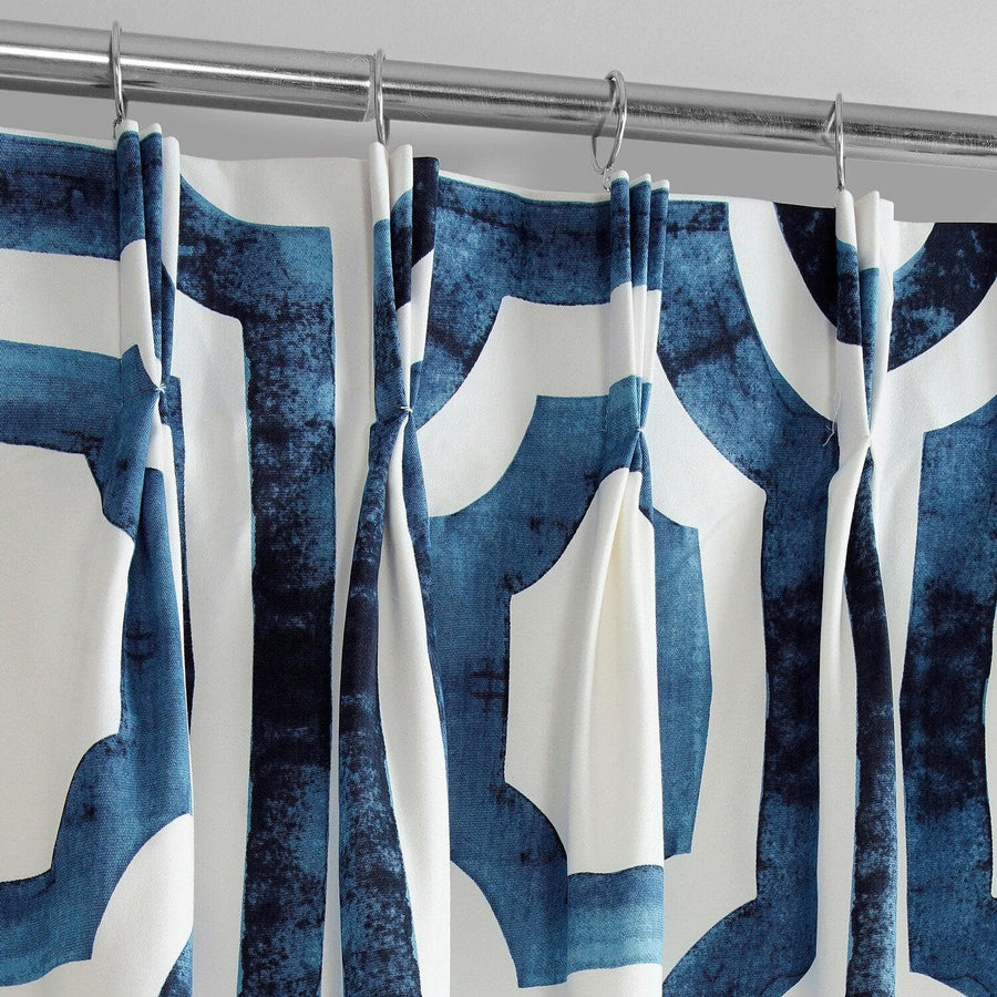 Mecca Blue French Pleat Printed Cotton Curtain