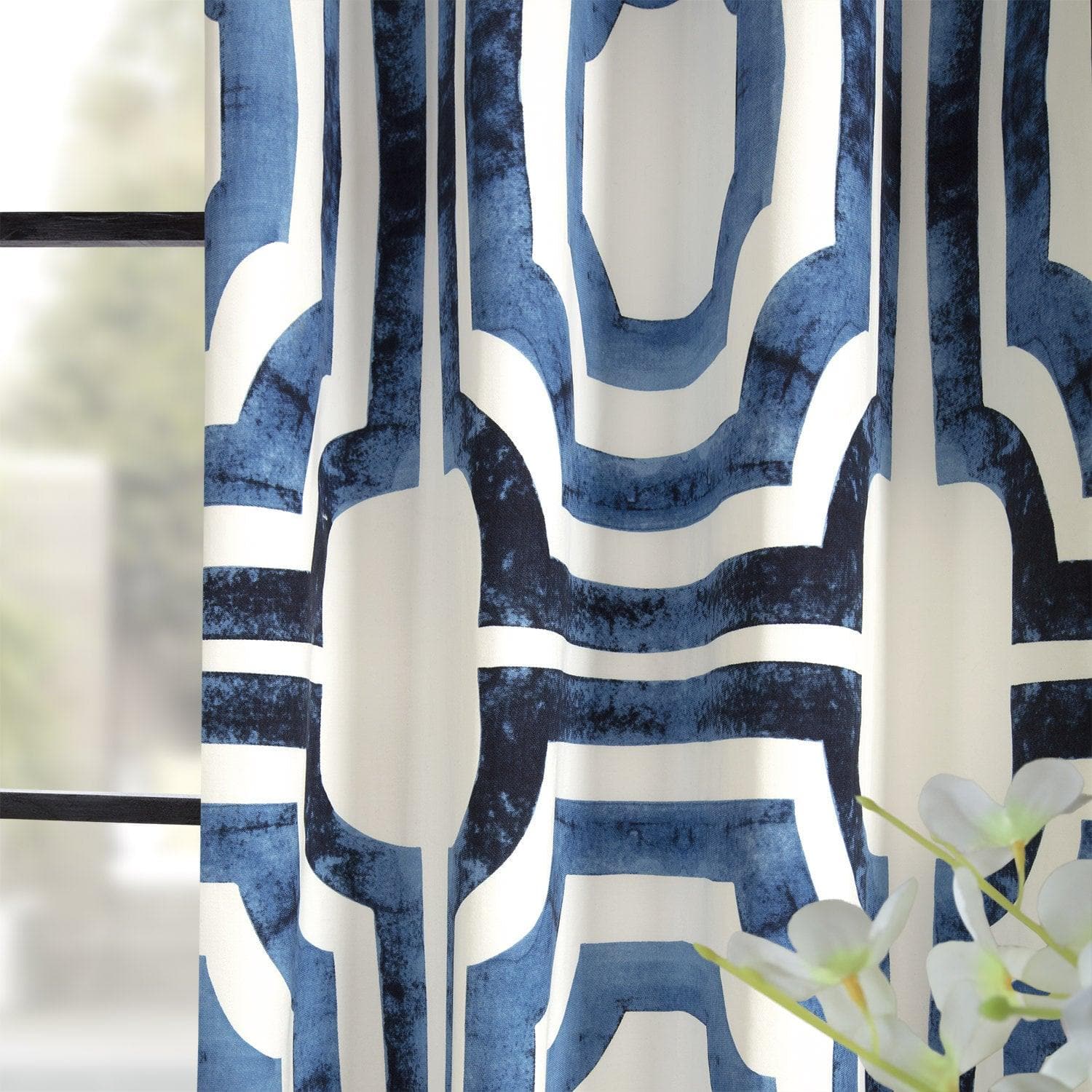 Mecca Blue Grommet Printed Cotton Curtain - HalfPriceDrapes.com