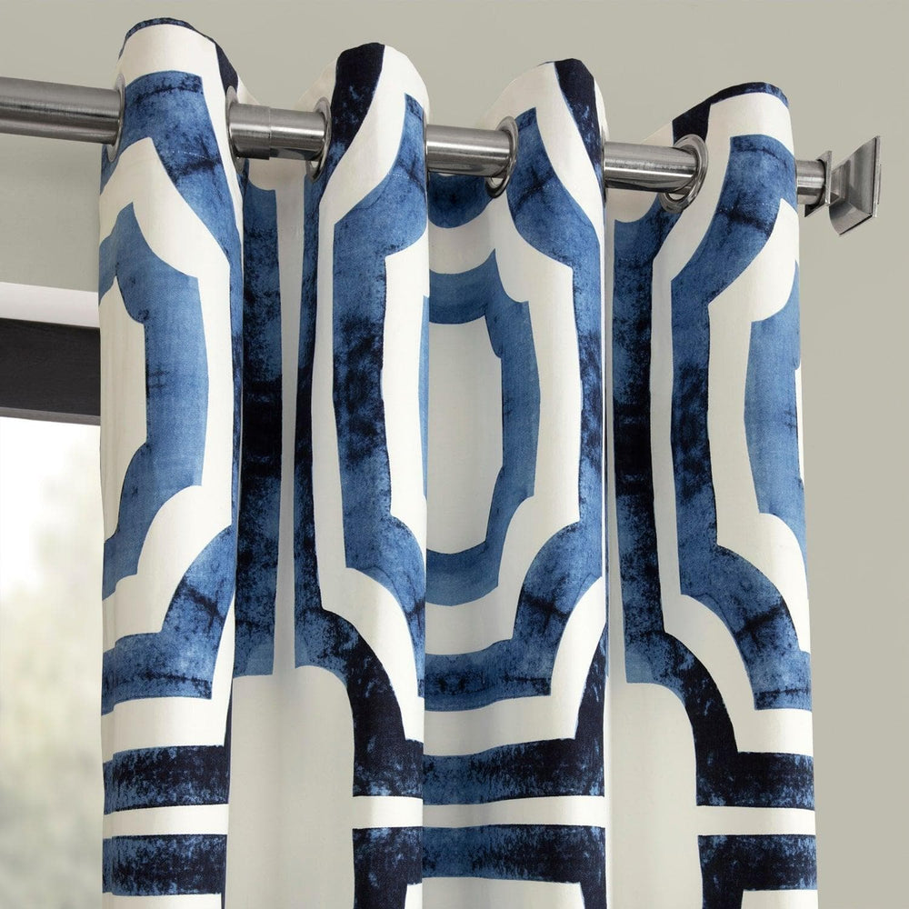 Mecca Blue Grommet Printed Cotton Curtain