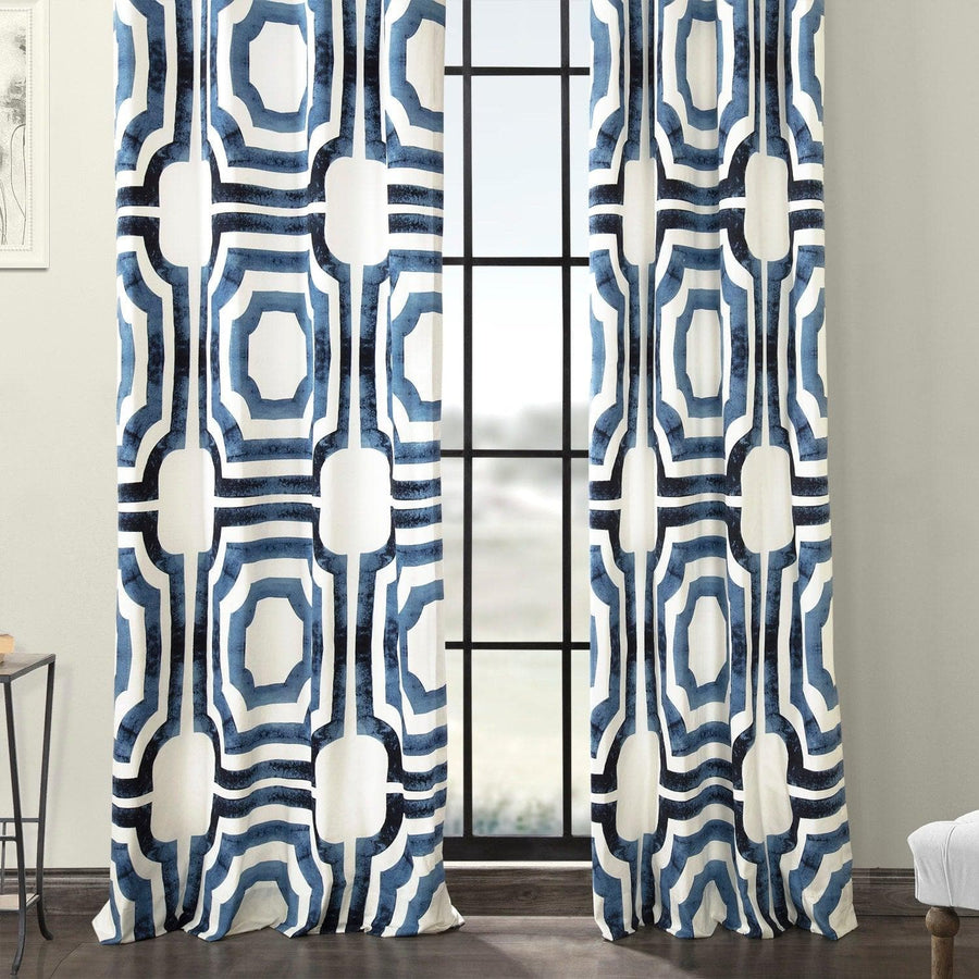 Mecca Blue Grommet Printed Cotton Curtain