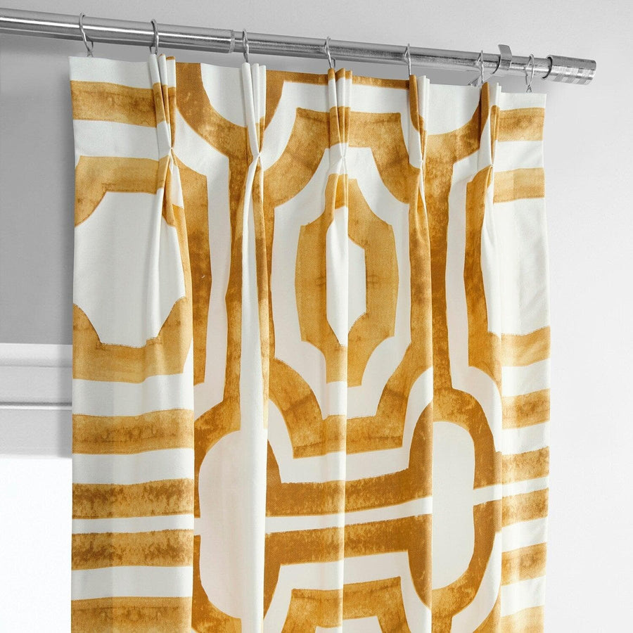 Mecca Gold French Pleat Printed Cotton Curtain