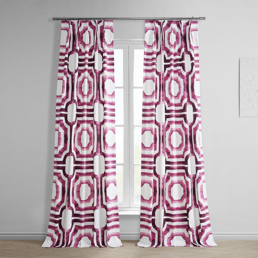 Mecca Pink French Pleat Printed Cotton Curtain