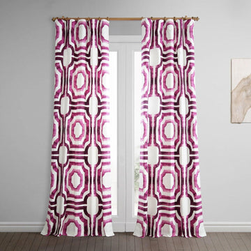 Mecca Pink Geometric Printed Cotton Room Darkening Curtain