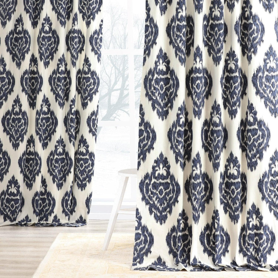 Ikat Blue Printed Cotton Curtain - HalfPriceDrapes.com