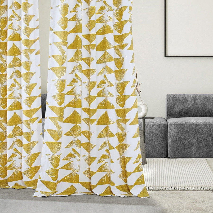 Triad Gold French Pleat Printed Cotton Curtain