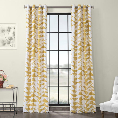 Triad Gold Geometric Grommet Printed Cotton Room Darkening Curtain