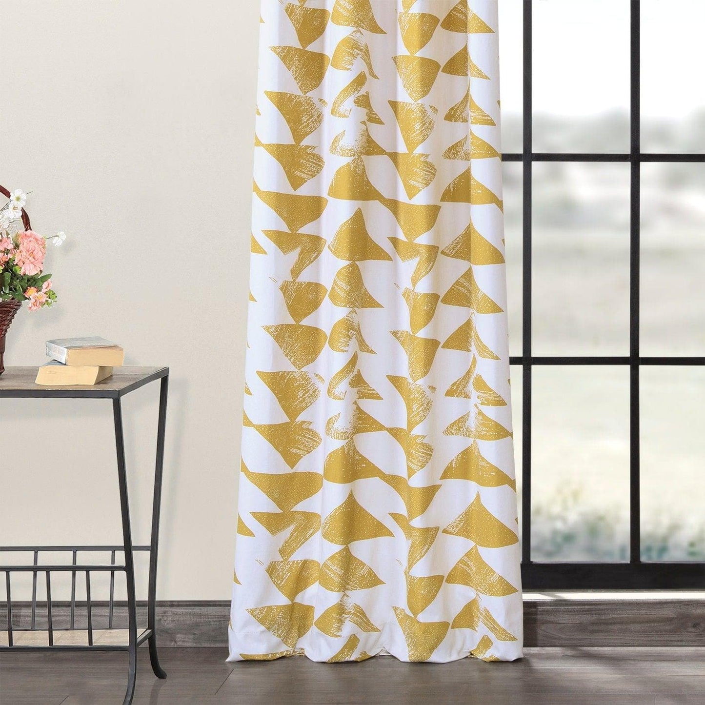 Triad Gold Grommet Printed Cotton Curtain