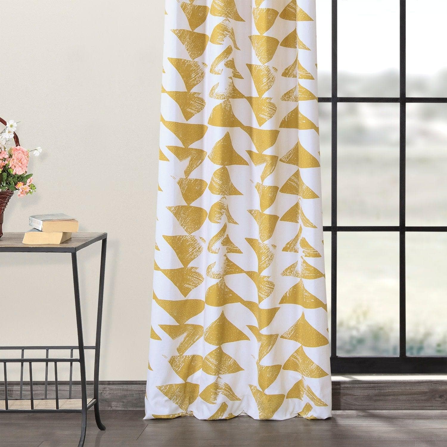 Triad Gold Grommet Printed Cotton Curtain