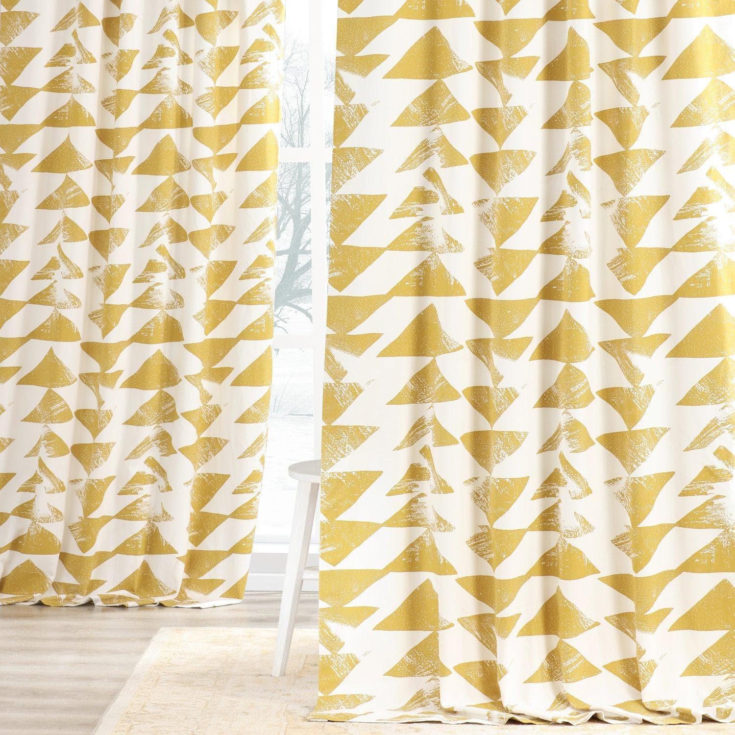 Triad Gold Geometric Printed Cotton Room Darkening Curtain - Thumbnail 3